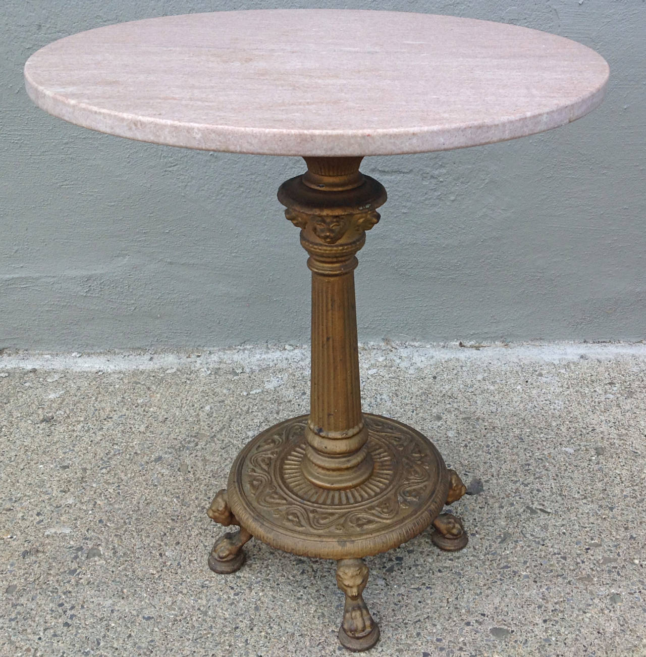 Marble-Top Iron Pedestal Table with Paw Feet For Sale 2