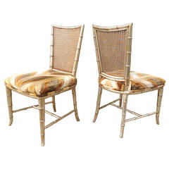 Vintage Set of Six Silvered Faux Bamboo Caned Back Dining Chairs