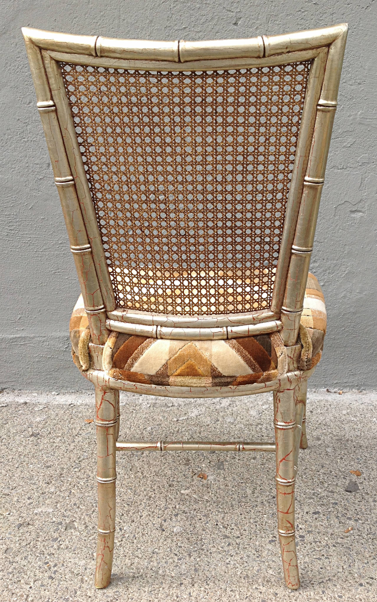 Set of Six Silvered Faux Bamboo Caned Back Dining Chairs In Excellent Condition For Sale In Hudson, NY