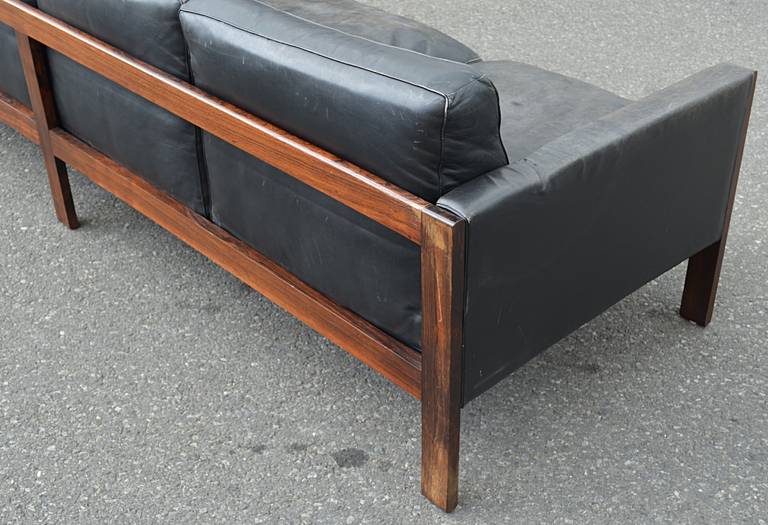 Solid Rosewood Frame and Leather Sofa For Sale 2