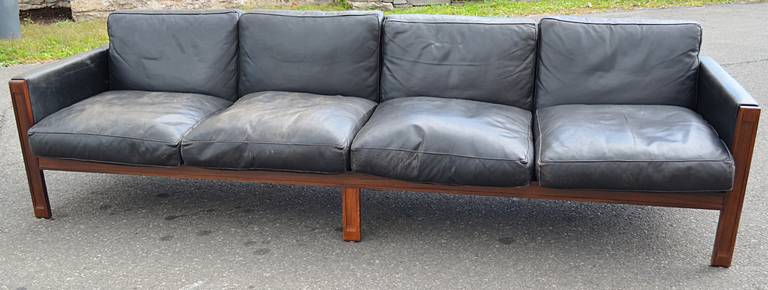 Solid Rosewood Frame and Leather Sofa For Sale 4