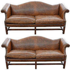Pair of Leather Chippendale Style Sofas