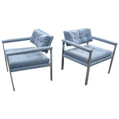 Pair of Milo Baughman Flat Bar Chrome Lounge Chairs 2