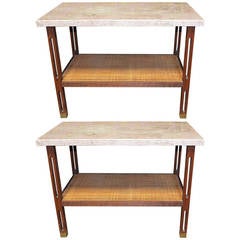Pair of mahogany and marble side tables in the style of Ico Parisi
