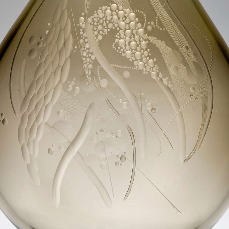 Hand-Crafted Mariniere Vase, a unique bronze engraved glass sculpture by Heather Gillespie
