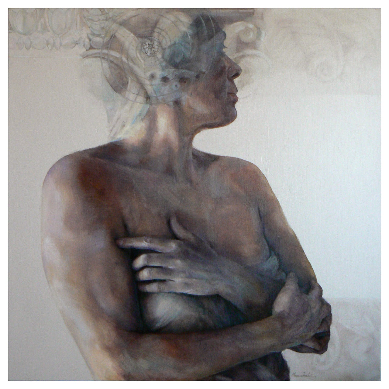 Female Figure Oil Painting on Wood by Macu Jorda For Sale