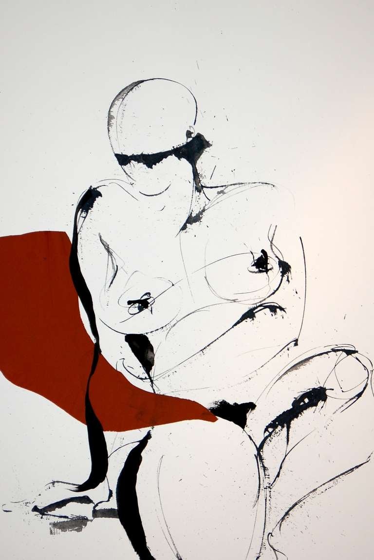 This work is part of a collection of works by a French artist, Kitty Sabatier. Her background in calligraphy can be seen in her drawings, both abstract and figurative, through the importance of the stroke of the pen and brush. The shadows are hinted