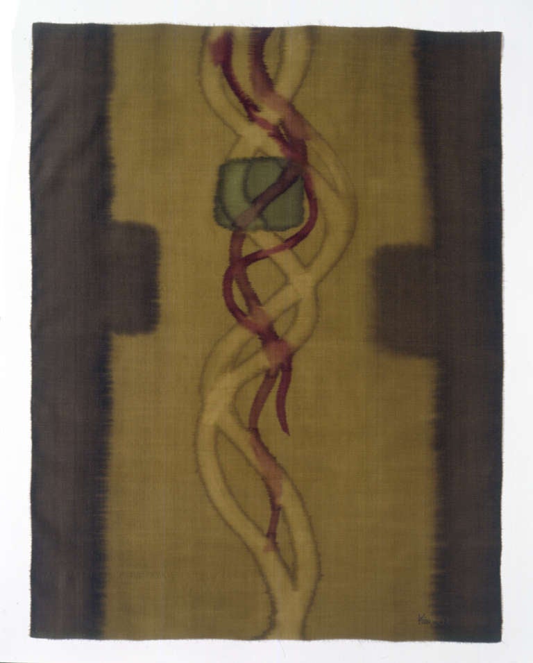 This is a unique piece and part of a collection called Camins d'Aigua.
It is a watercolour on natural silk by Kima Guitart. She learnt the demanding
traditional techniques of Japanese and Chinese silk painting in order to be able to manipulate