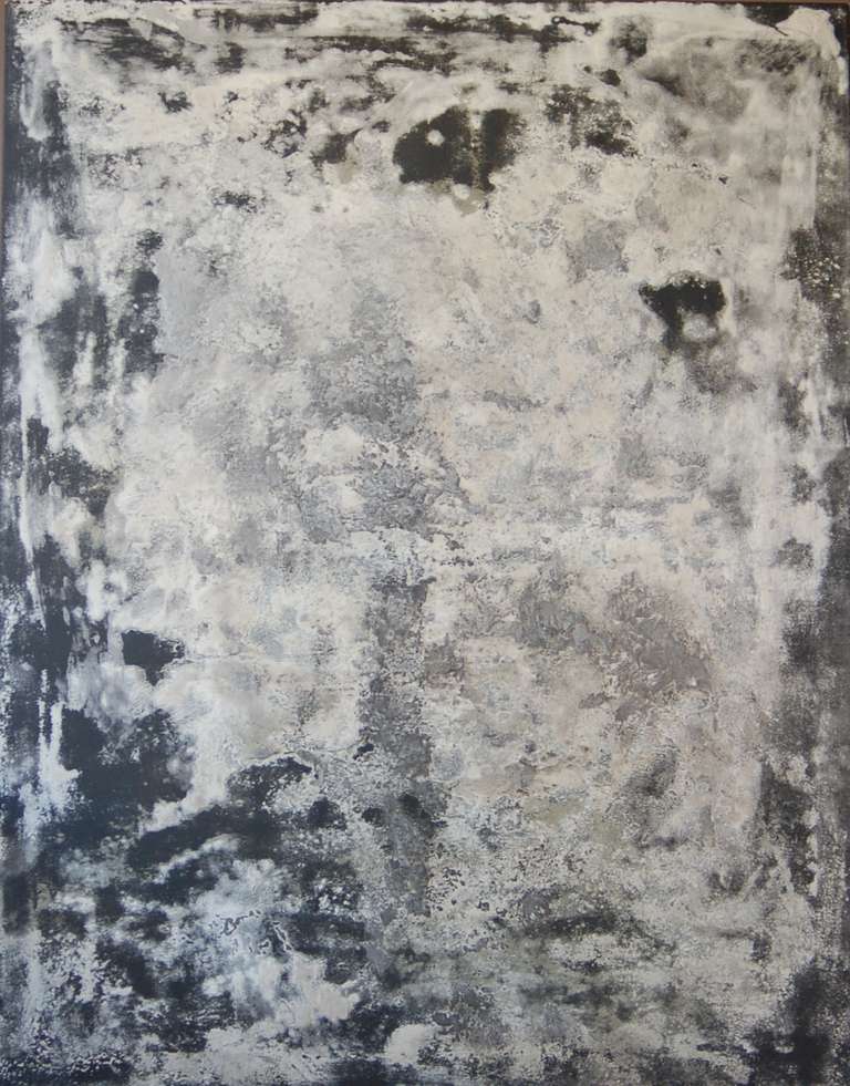 This painting by Rafa Contreras is mix media painting on canvas. He was inspired by the old walls in Rome, with layers of different materials from different epochs. It is a very modern textured painting that is best set in an open white loft type