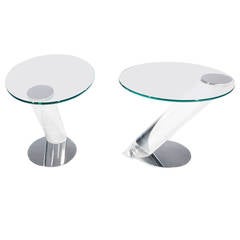 Pair of Lucite, Chrome and Glass Side Tables by Lion in Frost