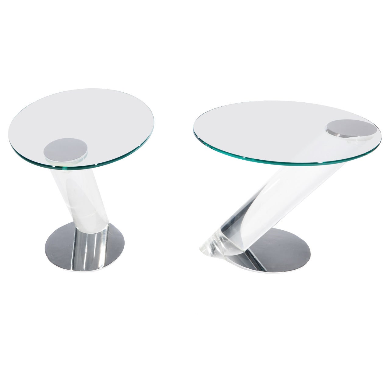 Pair of Lucite, Chrome and Glass Side Tables by Lion in Frost