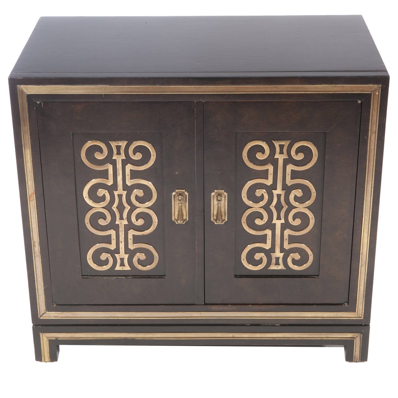 1960s Mastercraft Burl TwoDoor with Brass Trim at 1stdibs