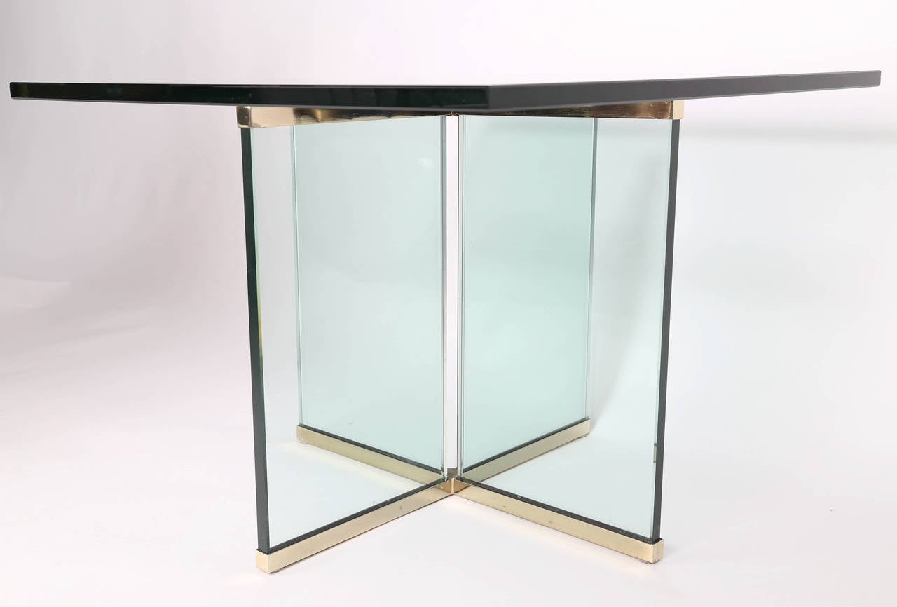 Polished 1970s Leon Rosen for Pace Collection Brass and Glass End Table