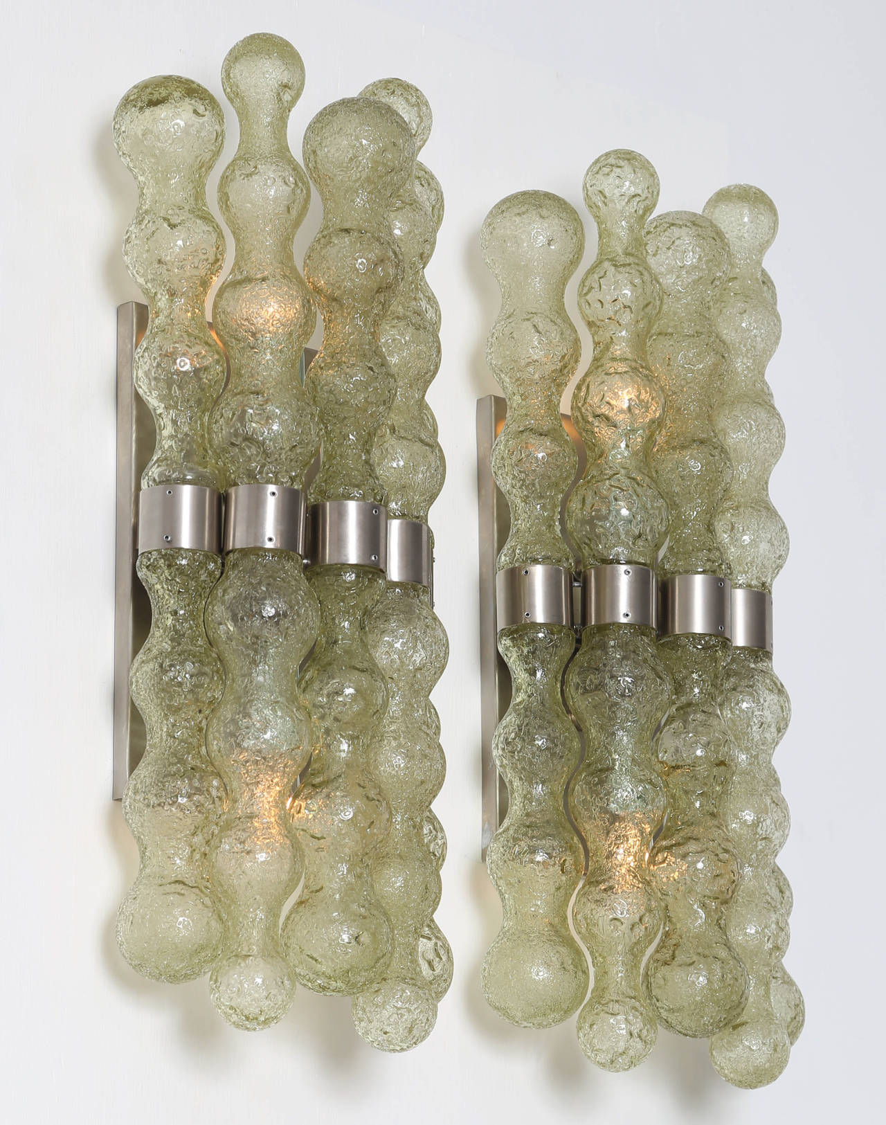 Brushed Pair of Murano Green-Glass Sconces