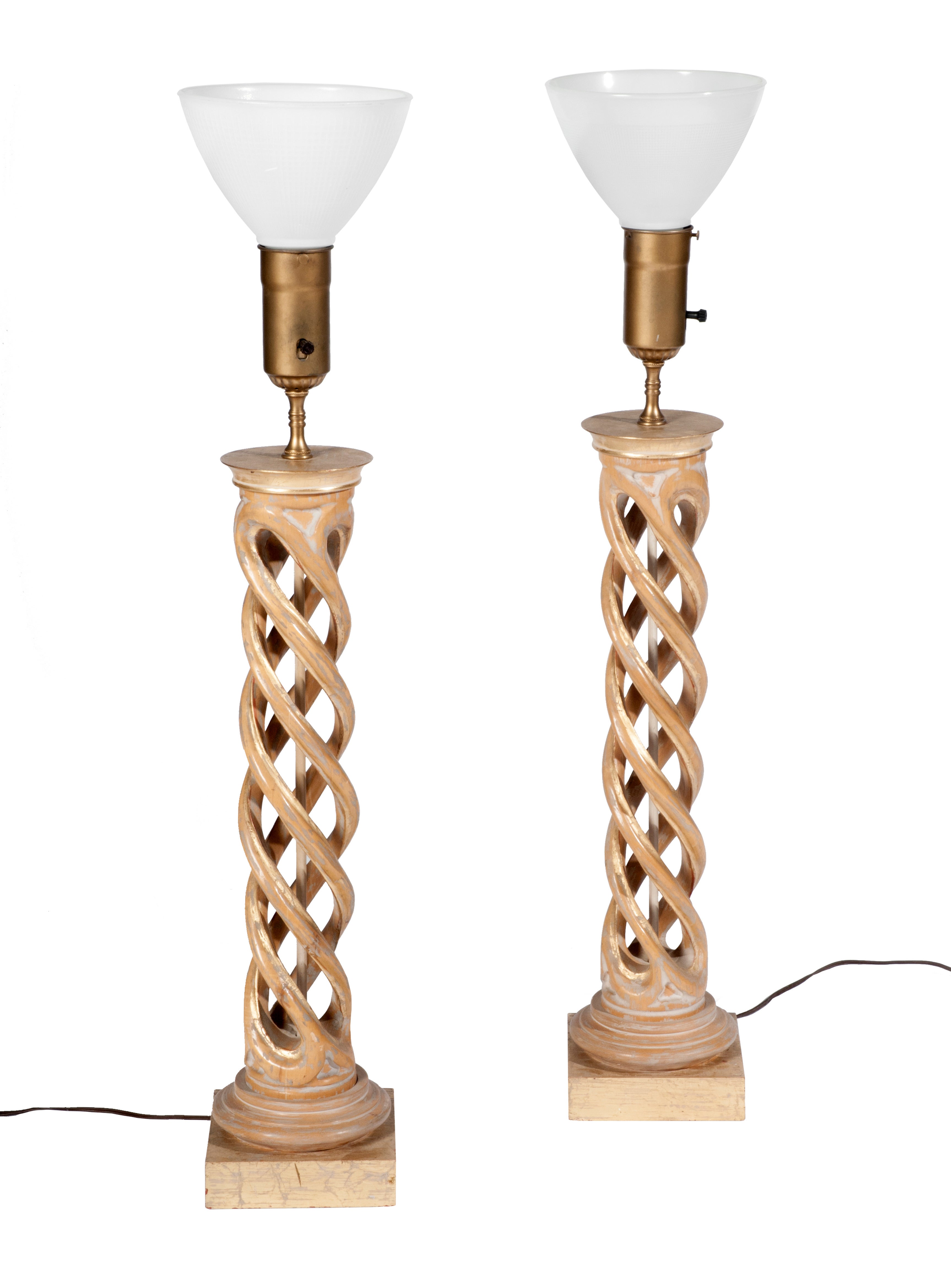 Pair of James Mont Carved Gilt Table Lamps