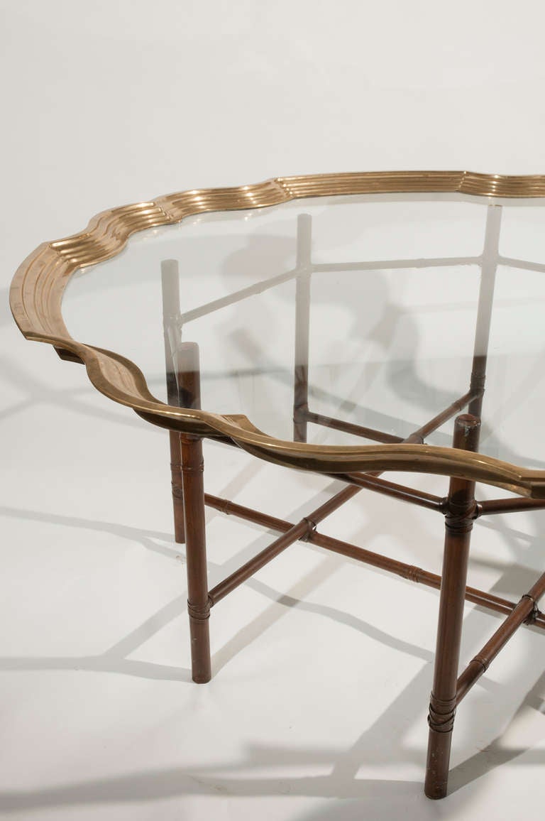 Glass Baker Faux Bamboo and Brass Coffee Table