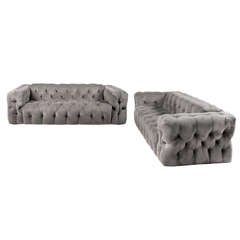 Retro Pair of Striking Modern Chesterfield Sofas after Milo Baughman