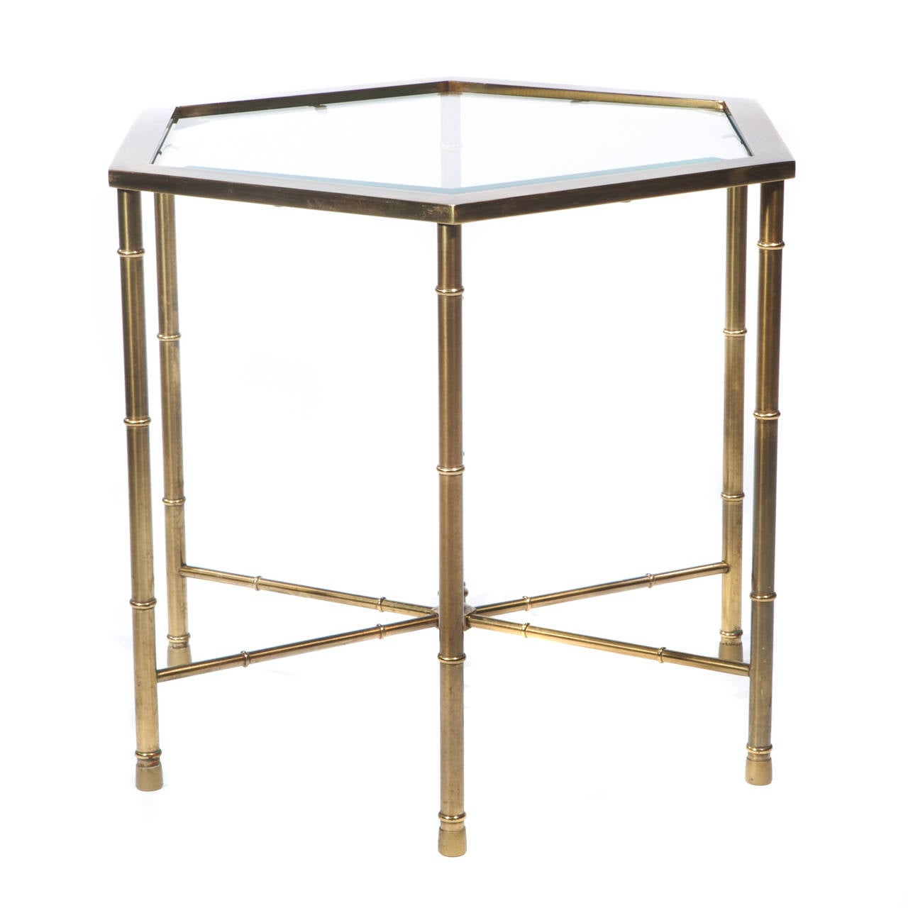 American Pair of Burnished-Brass Hexagonal Tables by Mastercraft, circa 1970s