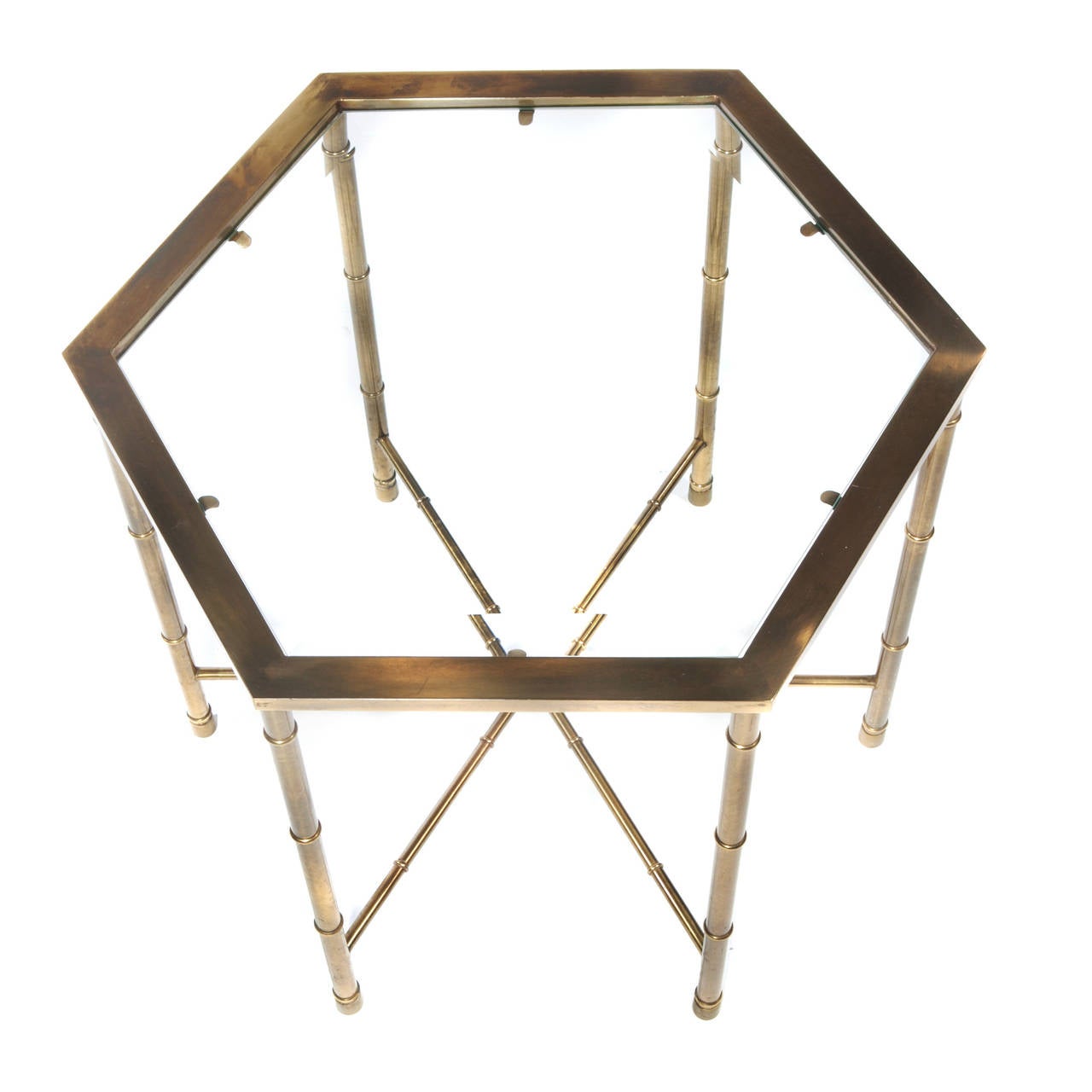 Pair of BurnishedBrass Hexagonal Tables by Mastercraft, circa 1970s at