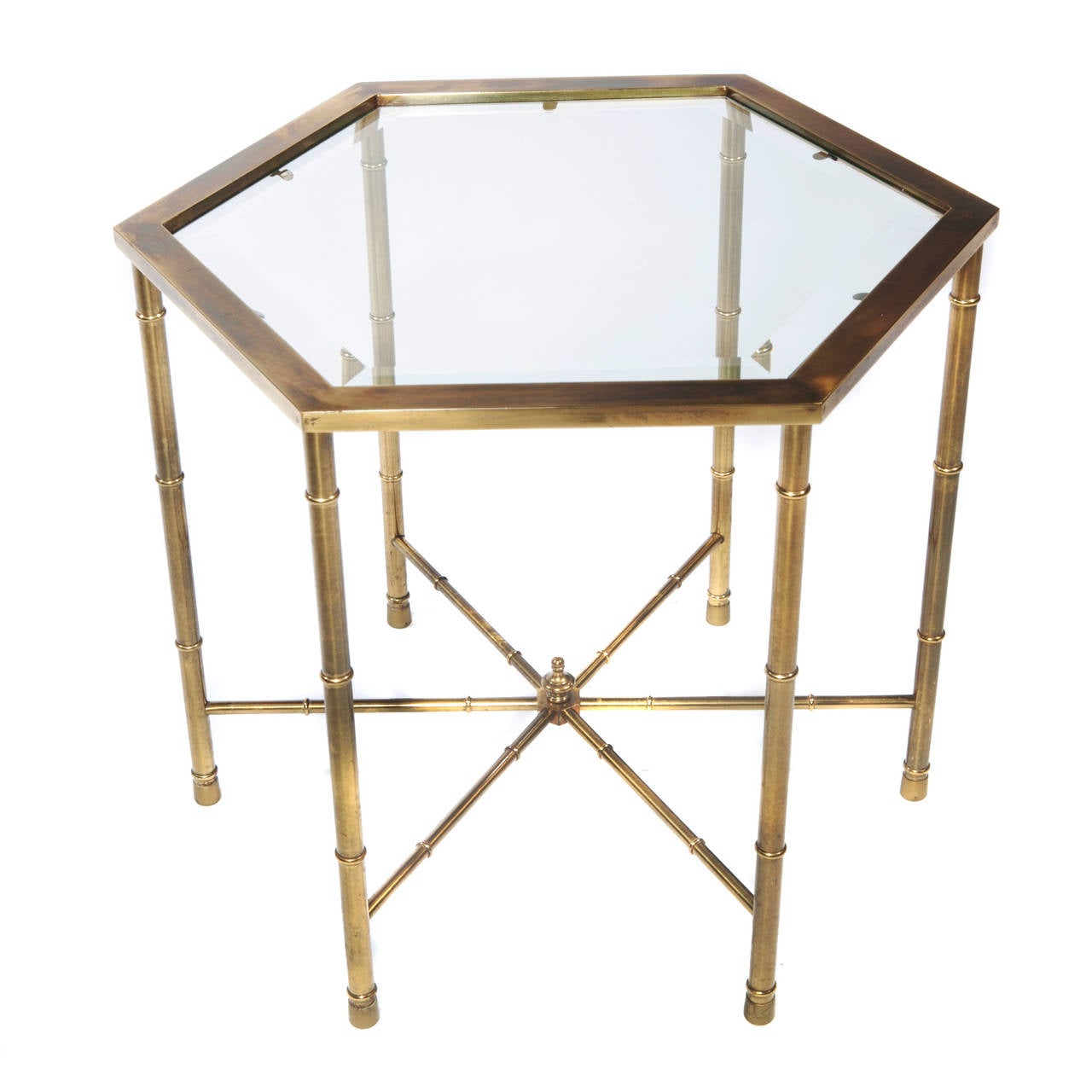 Pair of Burnished-Brass Hexagonal Tables by Mastercraft, circa 1970s 2