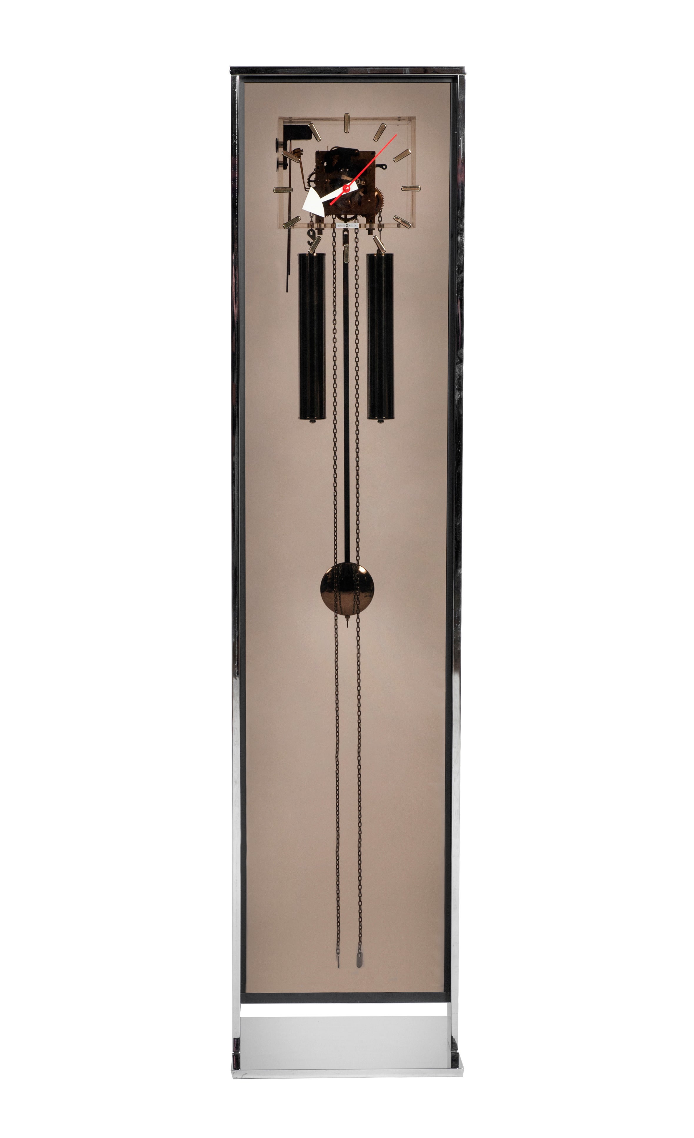 Chrome and Smoked-Lucite Grandfather Clock by Howard Miller