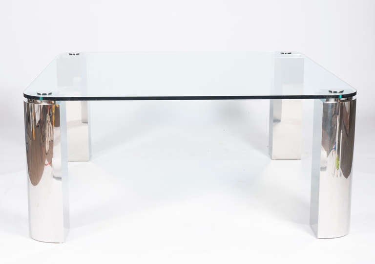 American Polished Steel and Glass Dining Table