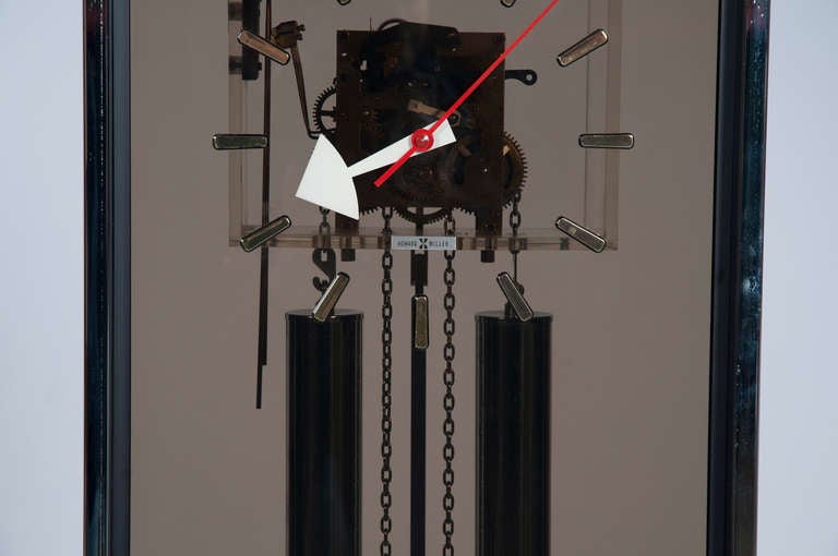 Late 20th Century Chrome and Smoked-Lucite Grandfather Clock by Howard Miller