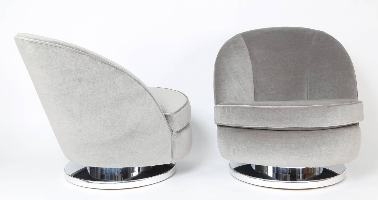 Polished Milo Baughman Tilt and Swivel Lounge Chairs