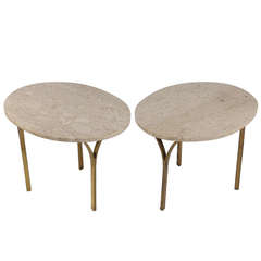 Italian Marble and Brass Side Tables