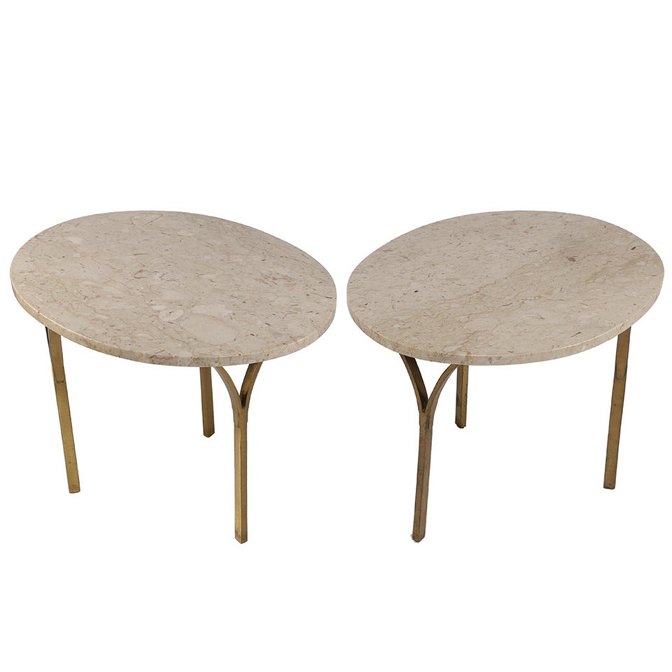 Italian Marble and Brass Side Tables