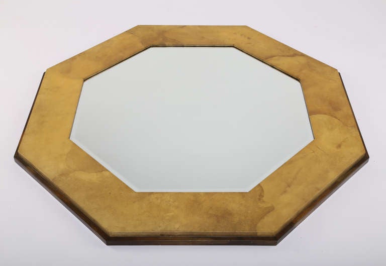 Late 20th Century Karl Springer Style Octagonal Mirror in Parchment, circa 1970s For Sale