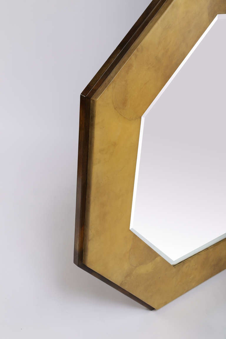 Karl Springer Style Octagonal Mirror in Parchment, circa 1970s In Excellent Condition For Sale In Brooklyn, NY