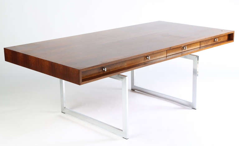 Danish Rosewood and Chrome Desk by Bodil Kjaer