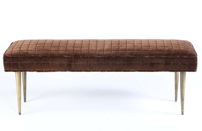 Upholstered Bench with Brass Legs