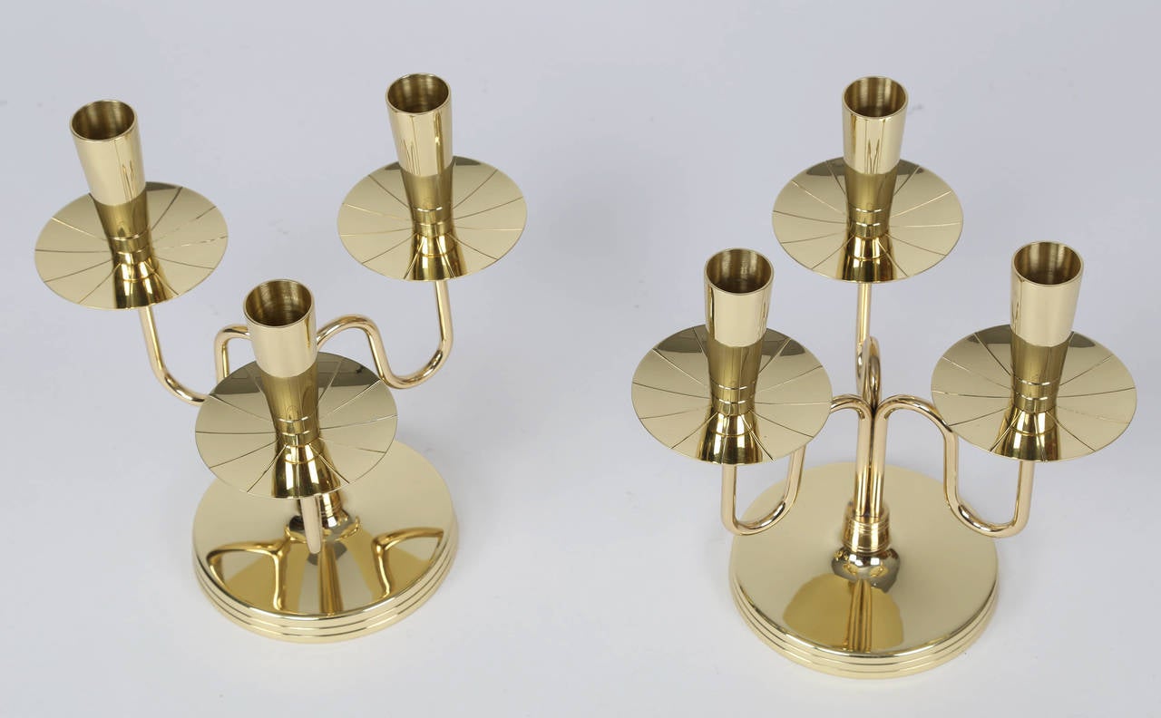 American Pair of Solid Brass Candelabra by Tommi Parzinger, circa 1950s
