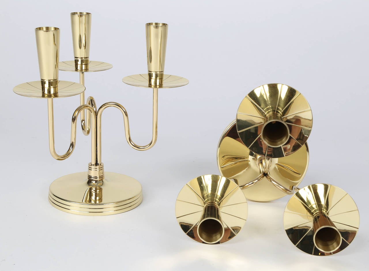 Mid-20th Century Pair of Solid Brass Candelabra by Tommi Parzinger, circa 1950s