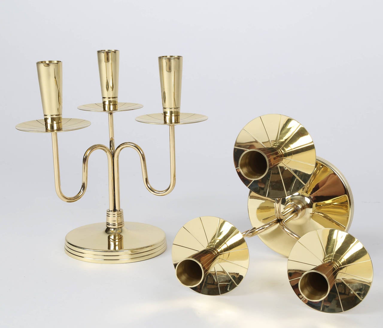 Pair of Solid Brass Candelabra by Tommi Parzinger, circa 1950s In Good Condition In Brooklyn, NY