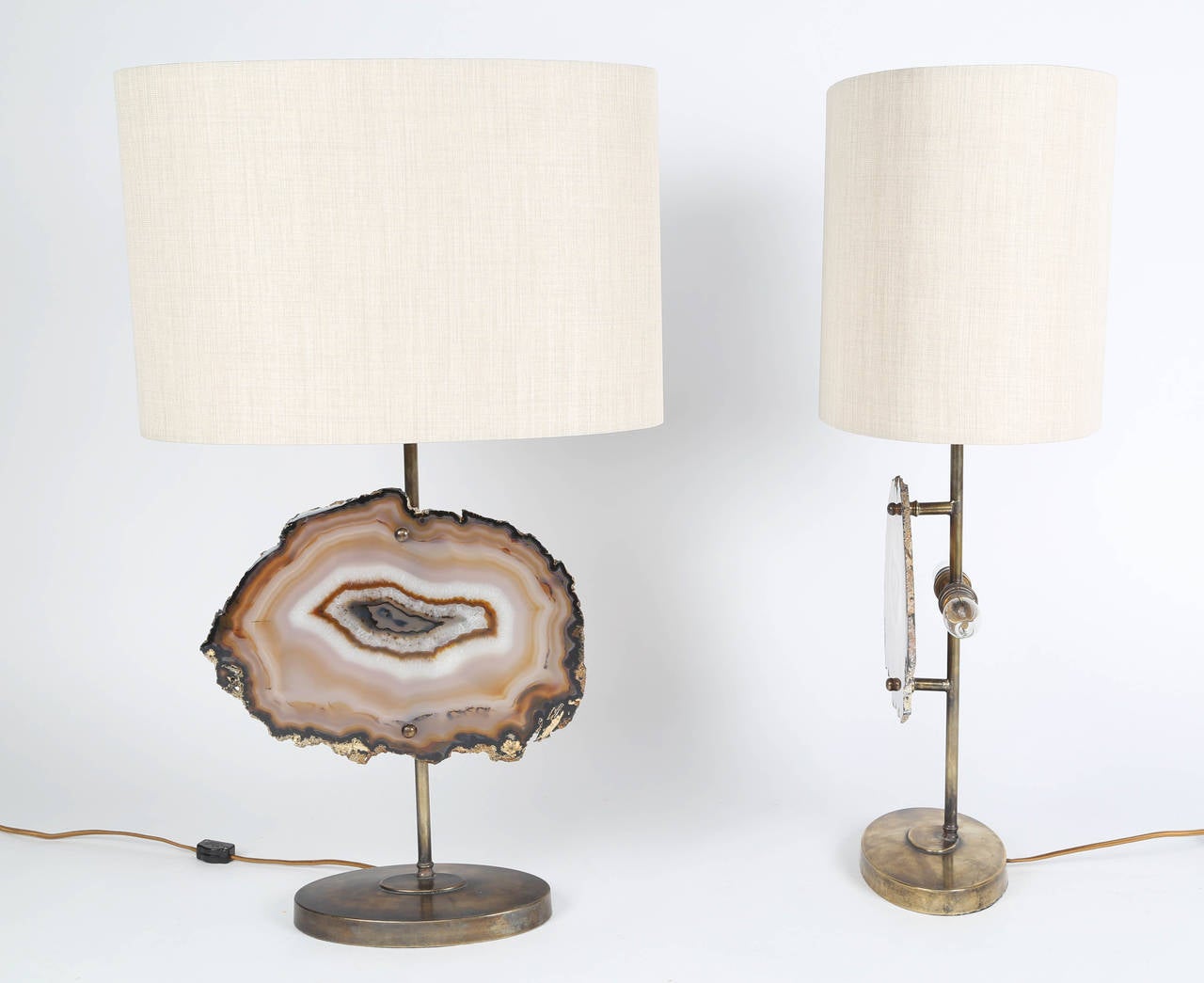 Burnished Pair of 1970s Illuminated Agate Table Lamps