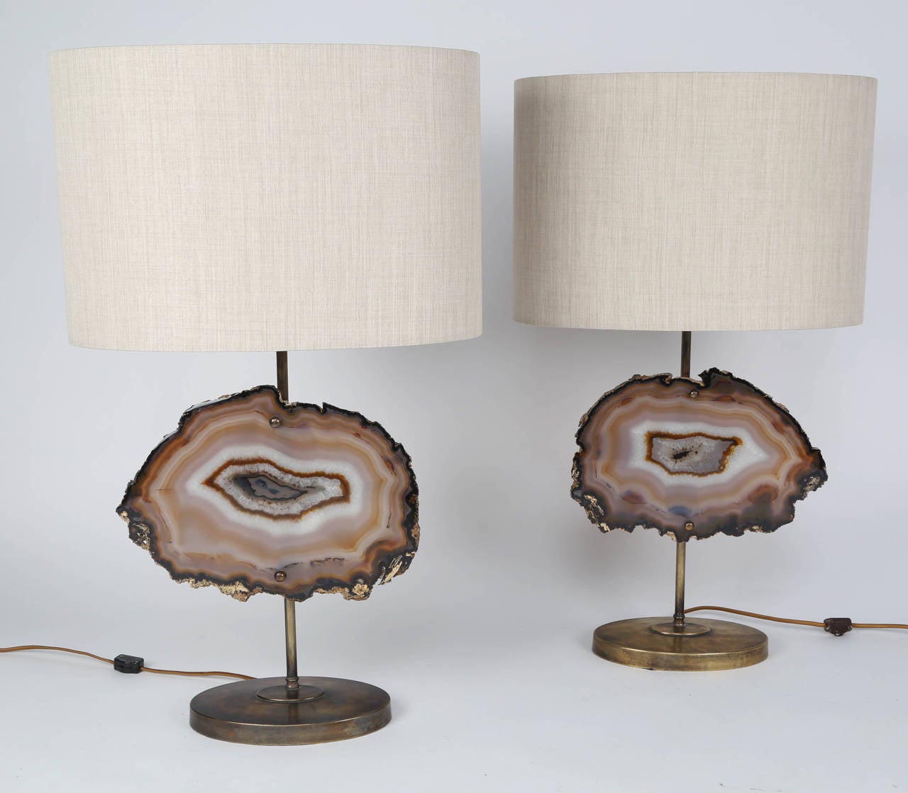 American Pair of 1970s Illuminated Agate Table Lamps