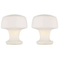 Pair of Mushroom-Shaped, Frosted-Glass Table Lamps by Laurel, Circa 1960s