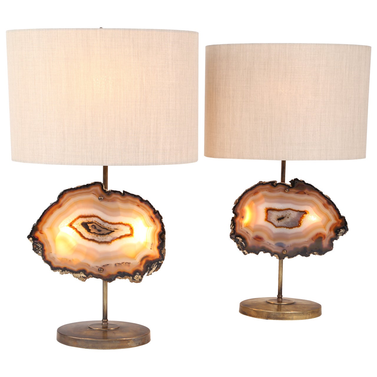 Pair of 1970s Illuminated Agate Table Lamps