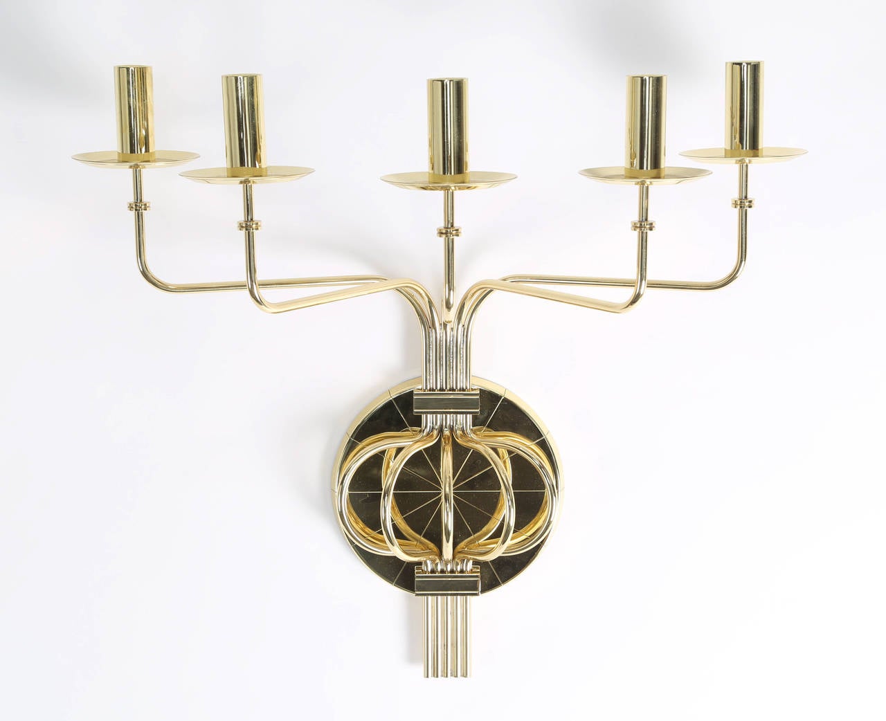 American Pair of 1950s Tommi Parzinger Brass Wall Candelabras For Sale