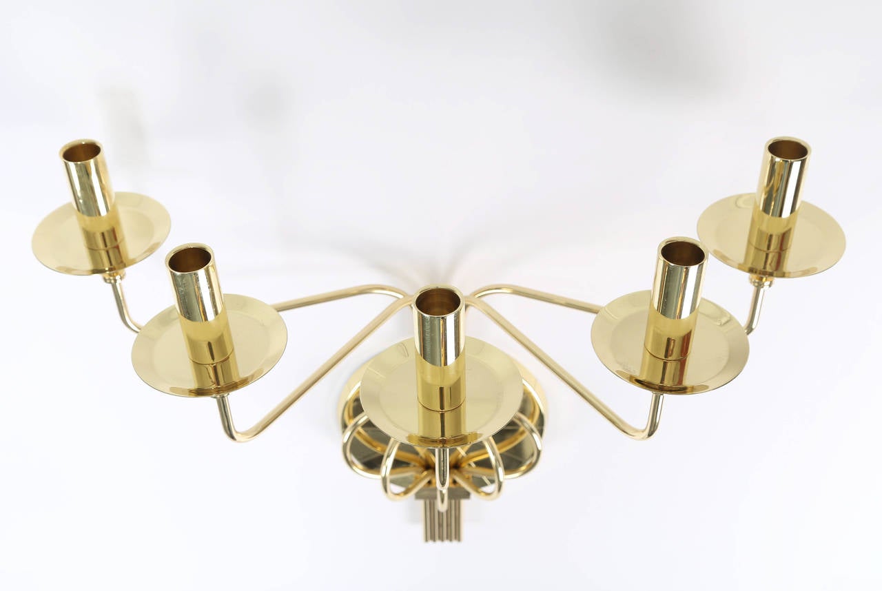 Pair of 1950s Tommi Parzinger Brass Wall Candelabras For Sale 1