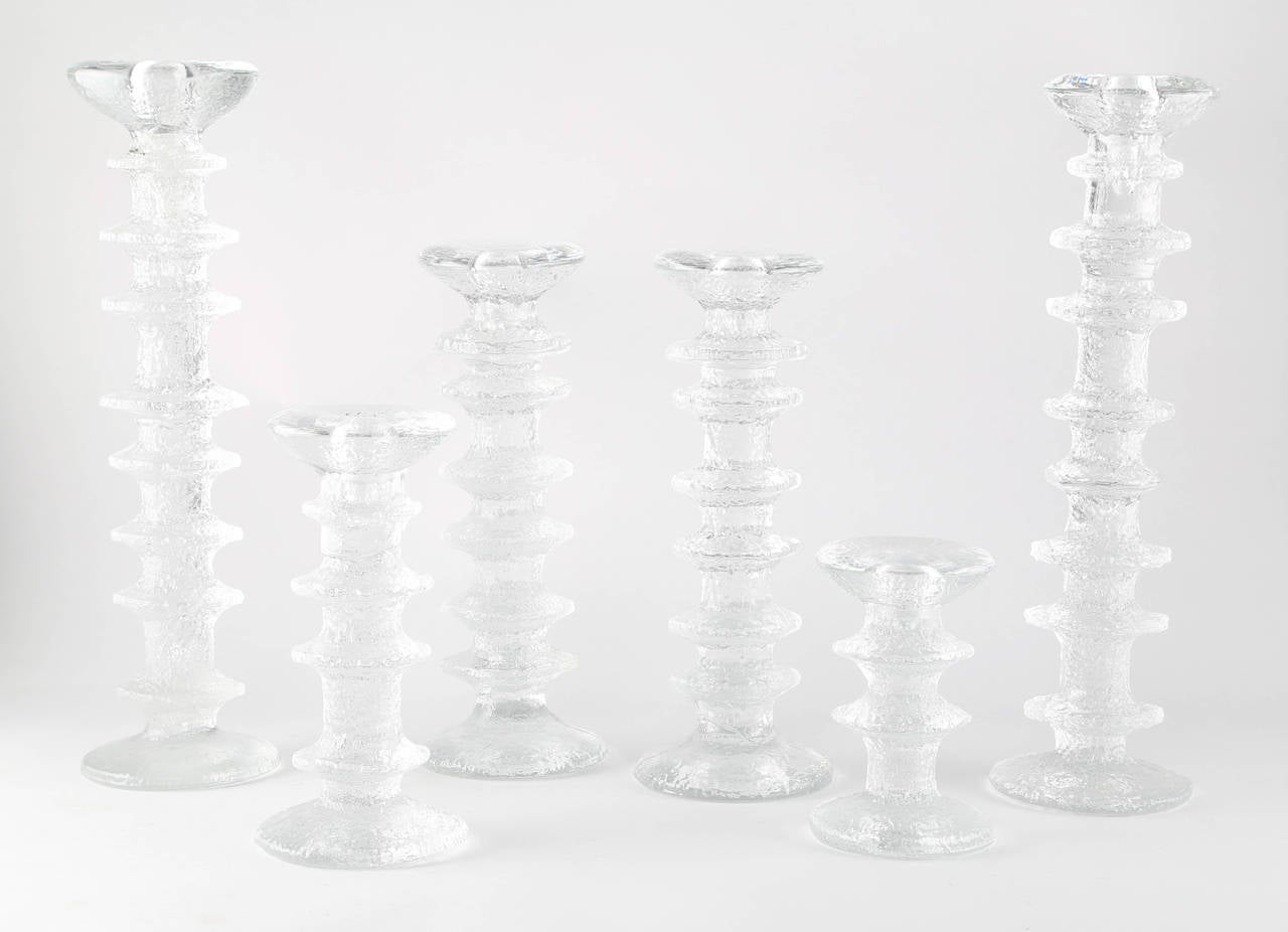 Set of Vintage Glass Candlesticks by Timo Sarpaneva for Iittala In Excellent Condition In Brooklyn, NY