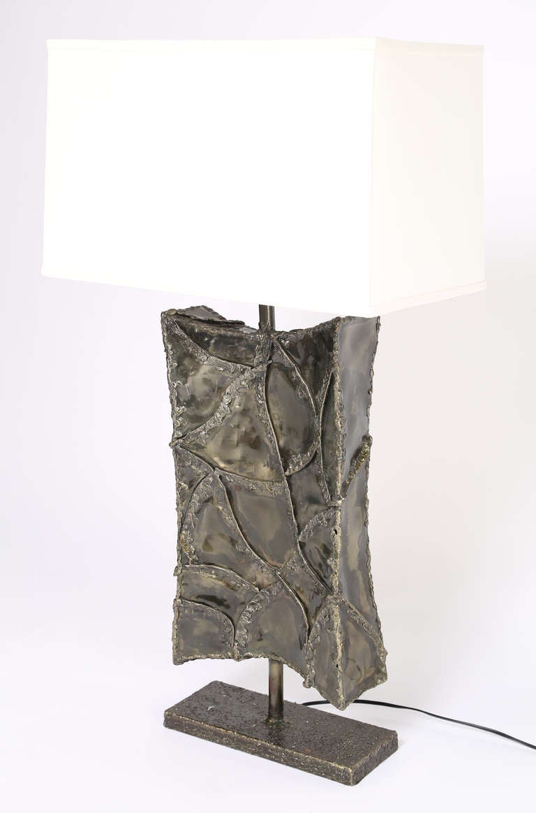 Spectacular Marcello Fantoni Brutalist metal table lamp consisting of 