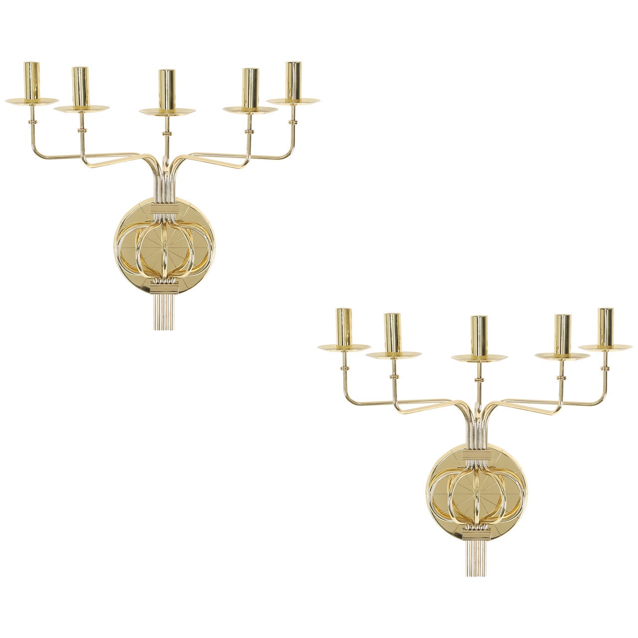 Pair of 1950s Tommi Parzinger Brass Wall Candelabras For Sale
