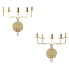 Pair of 1950s Tommi Parzinger Brass Wall Candelabras