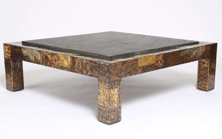 Brutalist 1970s Paul Evans Slate-Top Patchwork Coffee Table