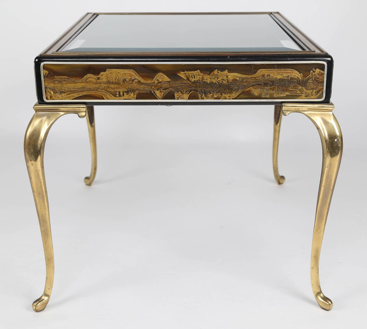 Brass and Acid-Etched Bronze Side Table by Bernhard Rohne for Mastercraft