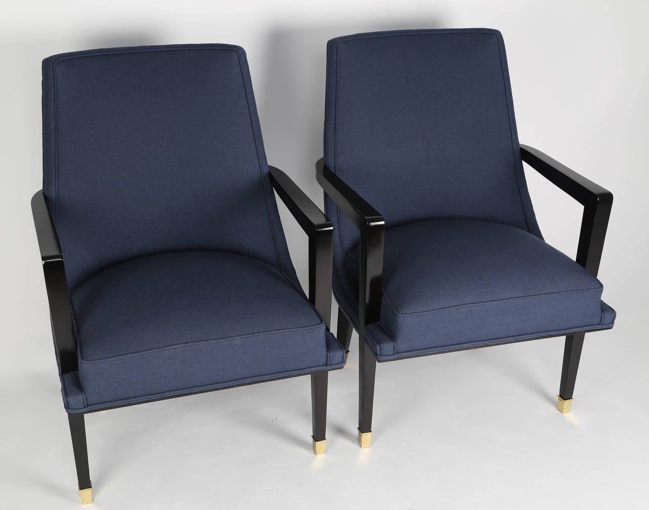 Mexican Pair of Ebonized Wood and Brass Armchairs by Roberto and Mito Block, circa 1950s For Sale